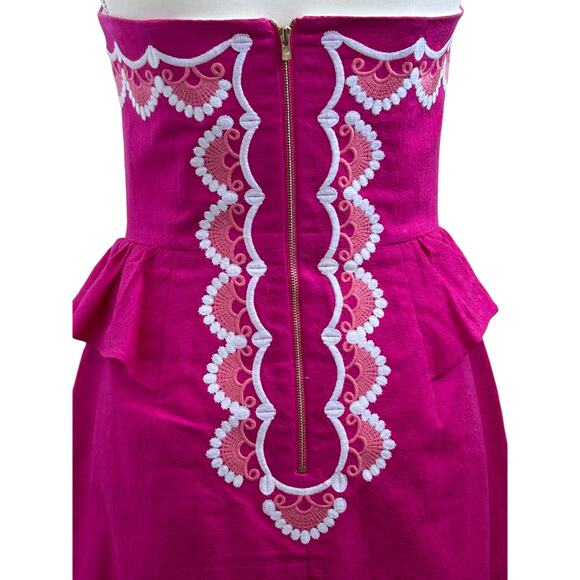 LILLY PULITZER Maybell Structured Peplum Ruffle Strapless Dress Azalea Pink-Sz 4 - Picture 7 of 8